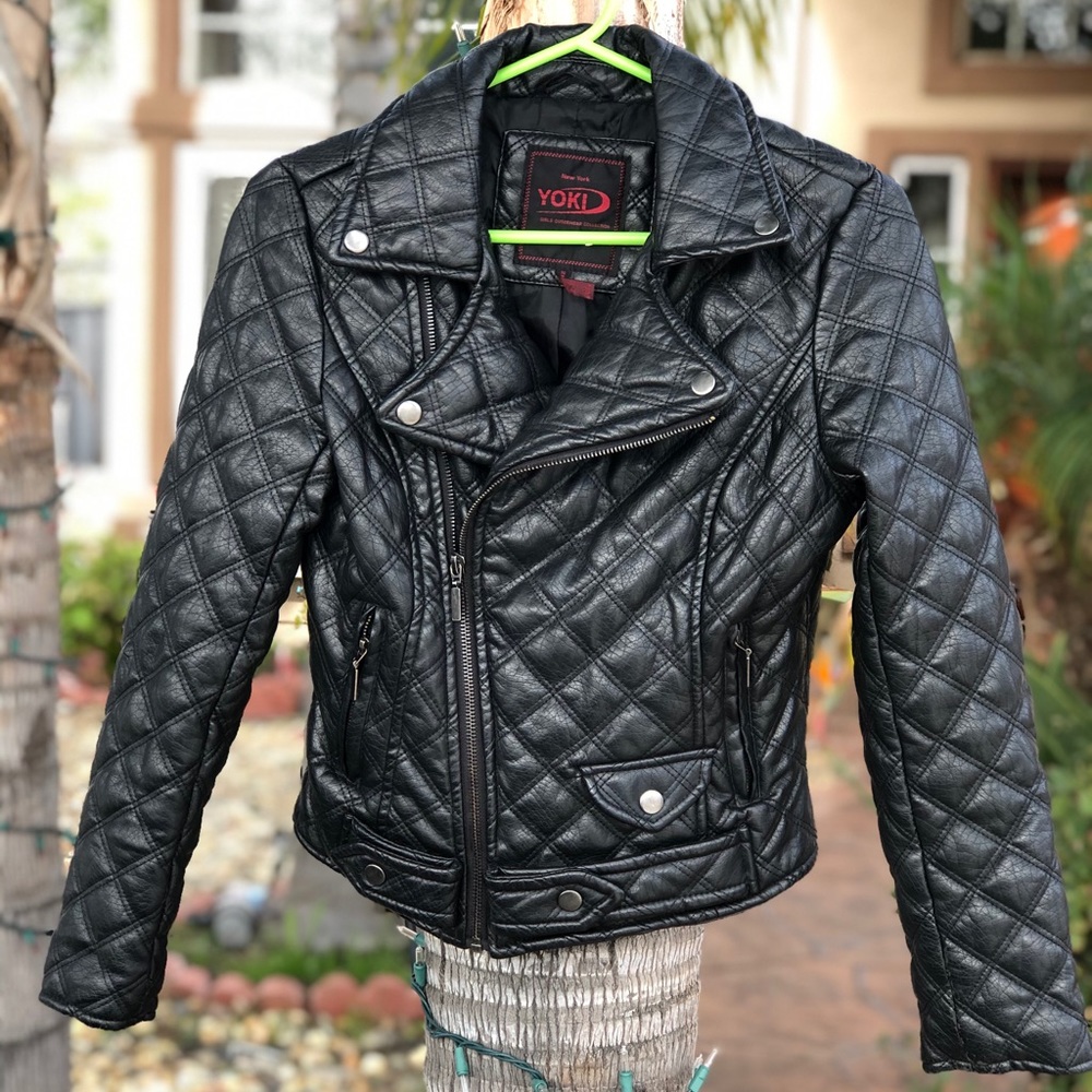 Black biker jacket/ Faux leather jacket